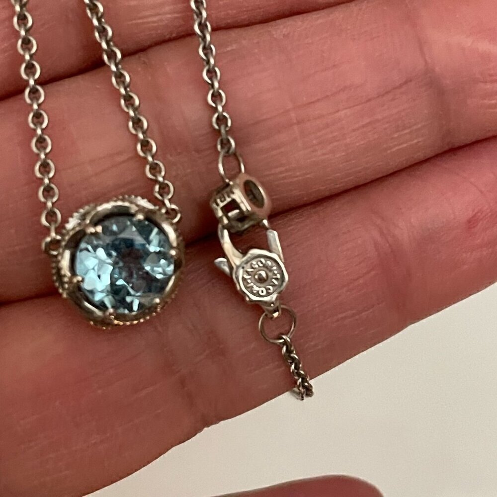 Tacori Sterling Crescent Crown 2CT Swiss Blue Topaz 18K Pendant Necklace 17" - Picture 3 of 7
